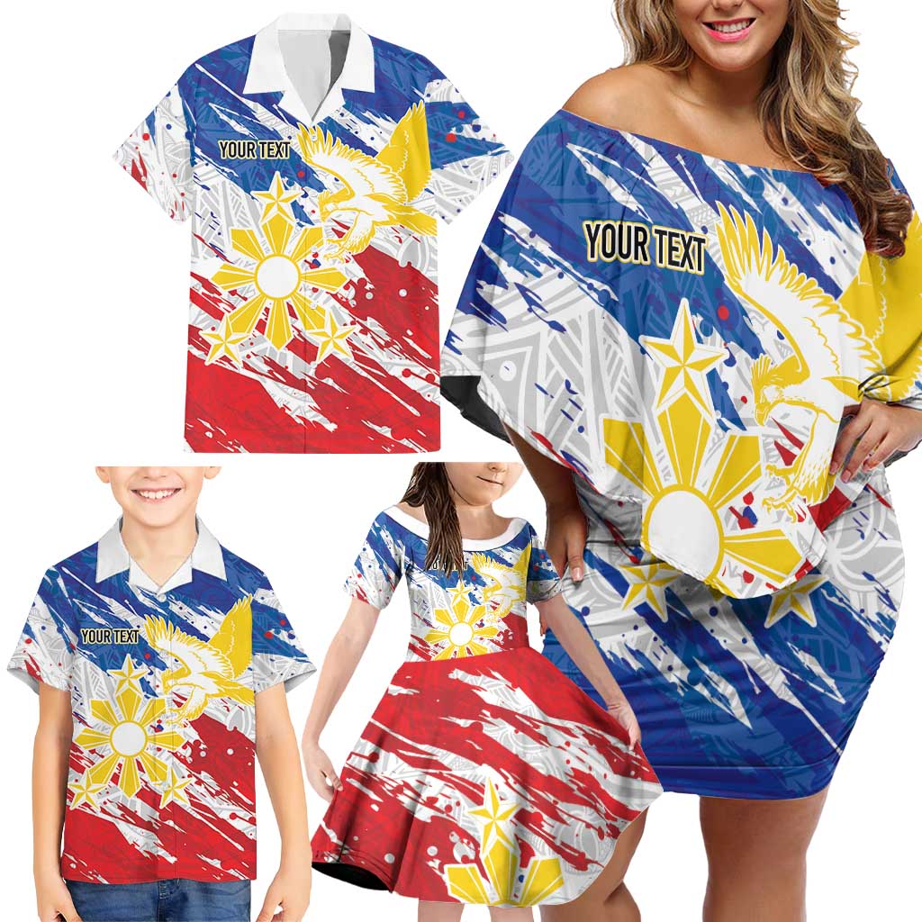 Personalized Filipino Sun and Stars Family Matching Off Shoulder Short Dress and Hawaiian Shirt Grunge Vibes