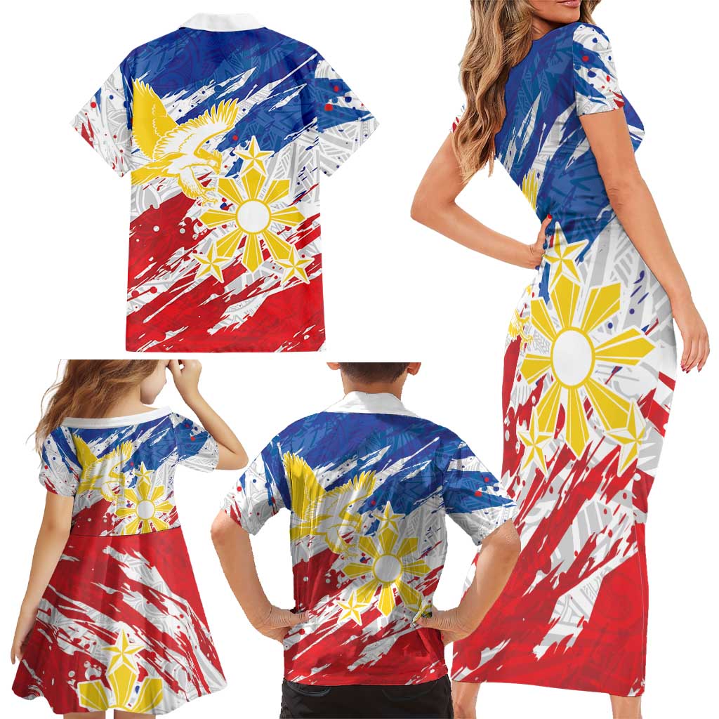 Personalized Filipino Sun and Stars Family Matching Short Sleeve Bodycon Dress and Hawaiian Shirt Grunge Vibes