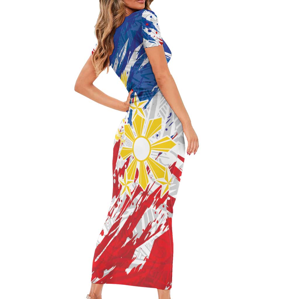 Personalized Filipino Sun and Stars Family Matching Short Sleeve Bodycon Dress and Hawaiian Shirt Grunge Vibes