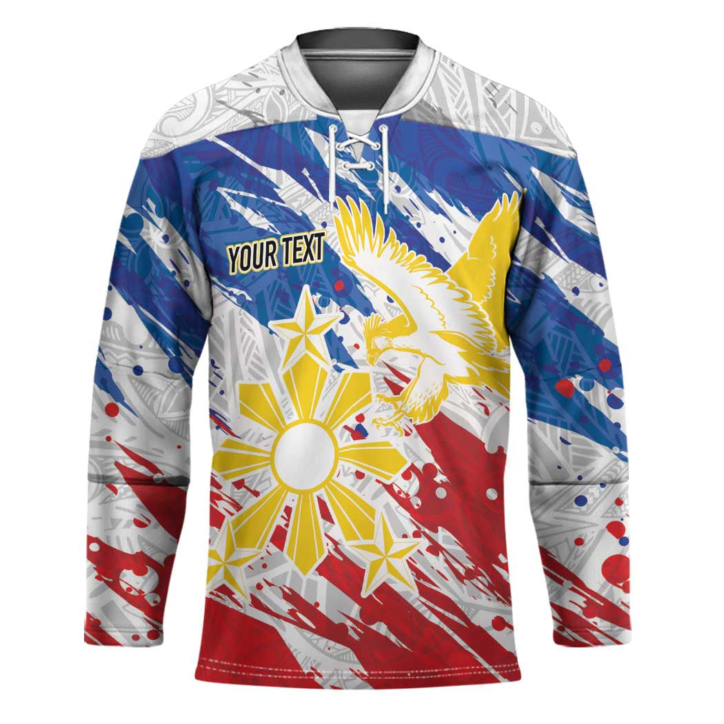 Personalized Filipino Sun and Stars Hockey Jersey Grunge Vibes LT7 Unisex White - Polynesian Pride