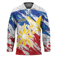 Personalized Filipino Sun and Stars Hockey Jersey Grunge Vibes LT7 Unisex White - Polynesian Pride