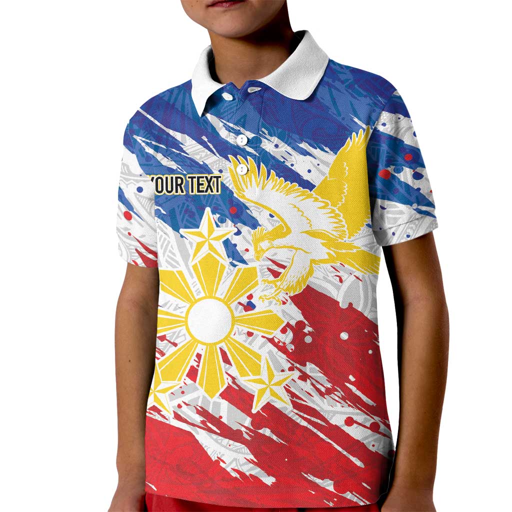 Personalized Filipino Sun and Stars Kid Polo Shirt Grunge Vibes LT7 Kid White - Polynesian Pride