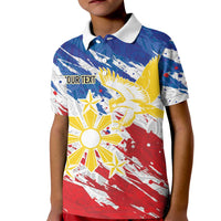 Personalized Filipino Sun and Stars Kid Polo Shirt Grunge Vibes LT7 Kid White - Polynesian Pride