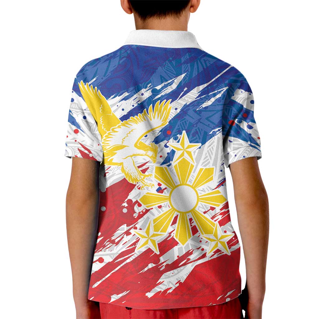 Personalized Filipino Sun and Stars Kid Polo Shirt Grunge Vibes LT7 - Polynesian Pride