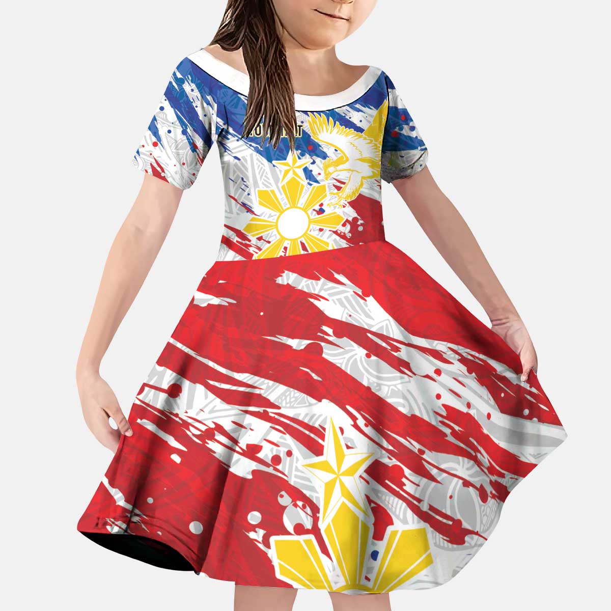 Personalized Filipino Sun and Stars Kid Short Sleeve Dress Grunge Vibes