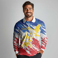 Personalized Filipino Sun and Stars Long Sleeve Polo Shirt Grunge Vibes