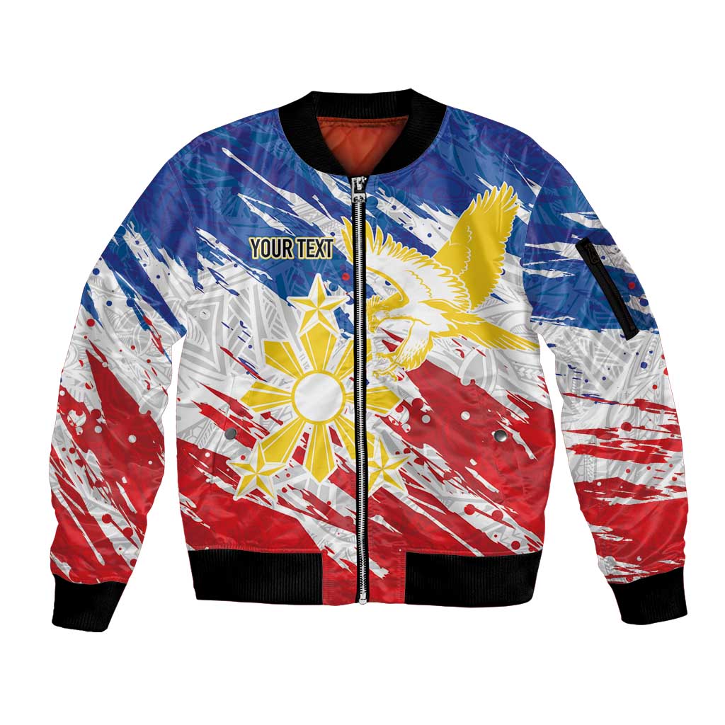 Personalized Filipino Sun and Stars Sleeve Zip Bomber Jacket Grunge Vibes