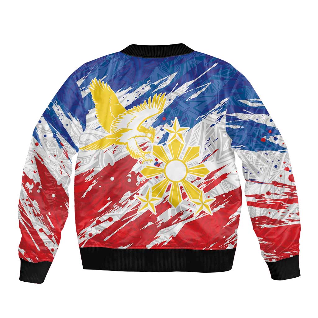 Personalized Filipino Sun and Stars Sleeve Zip Bomber Jacket Grunge Vibes