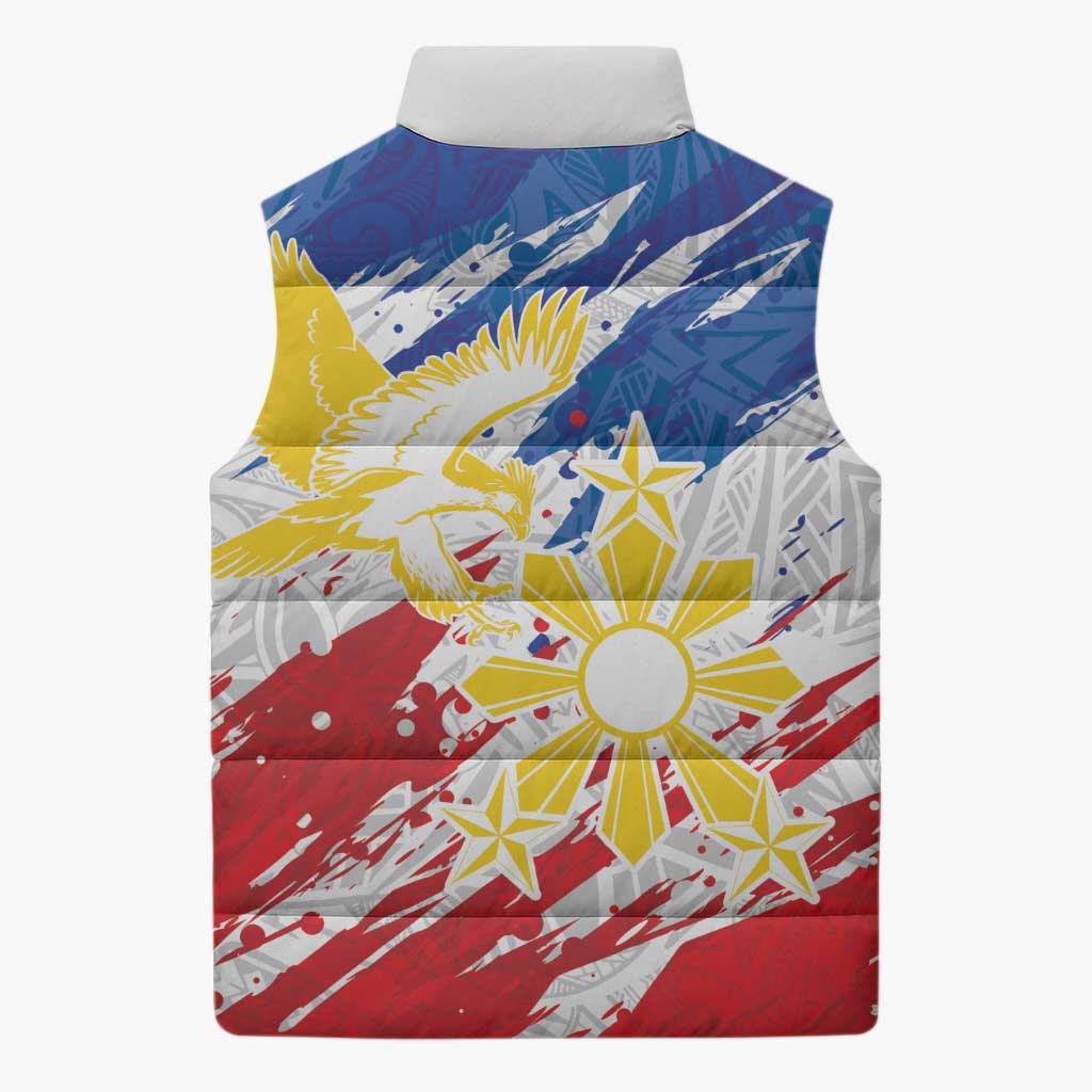 Personalized Filipino Sun and Stars Sleeveless Puffer Jacket Grunge Vibes