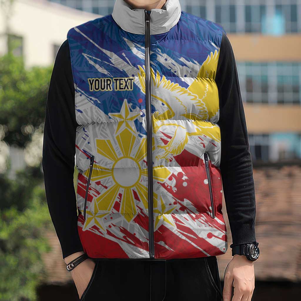 Personalized Filipino Sun and Stars Sleeveless Puffer Jacket Grunge Vibes