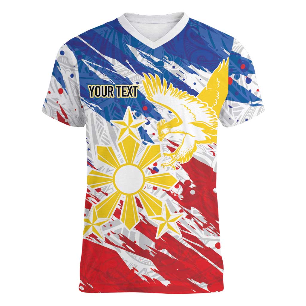 Personalized Filipino Sun and Stars Women V-Neck T-Shirt Grunge Vibes