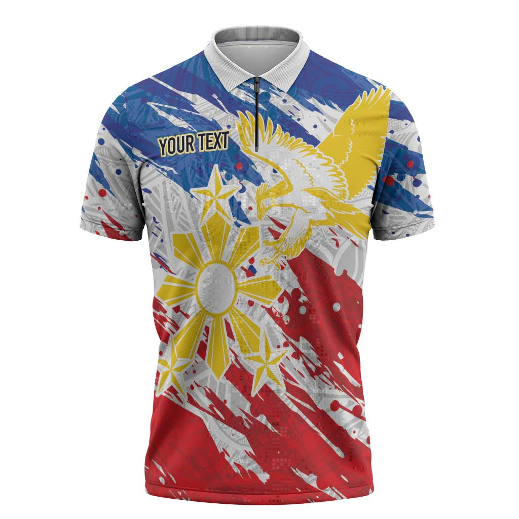 Personalized Filipino Sun and Stars Zipper Polo Shirt Grunge Vibes