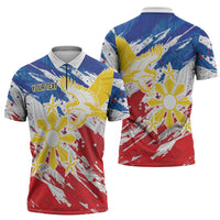 Personalized Filipino Sun and Stars Zipper Polo Shirt Grunge Vibes