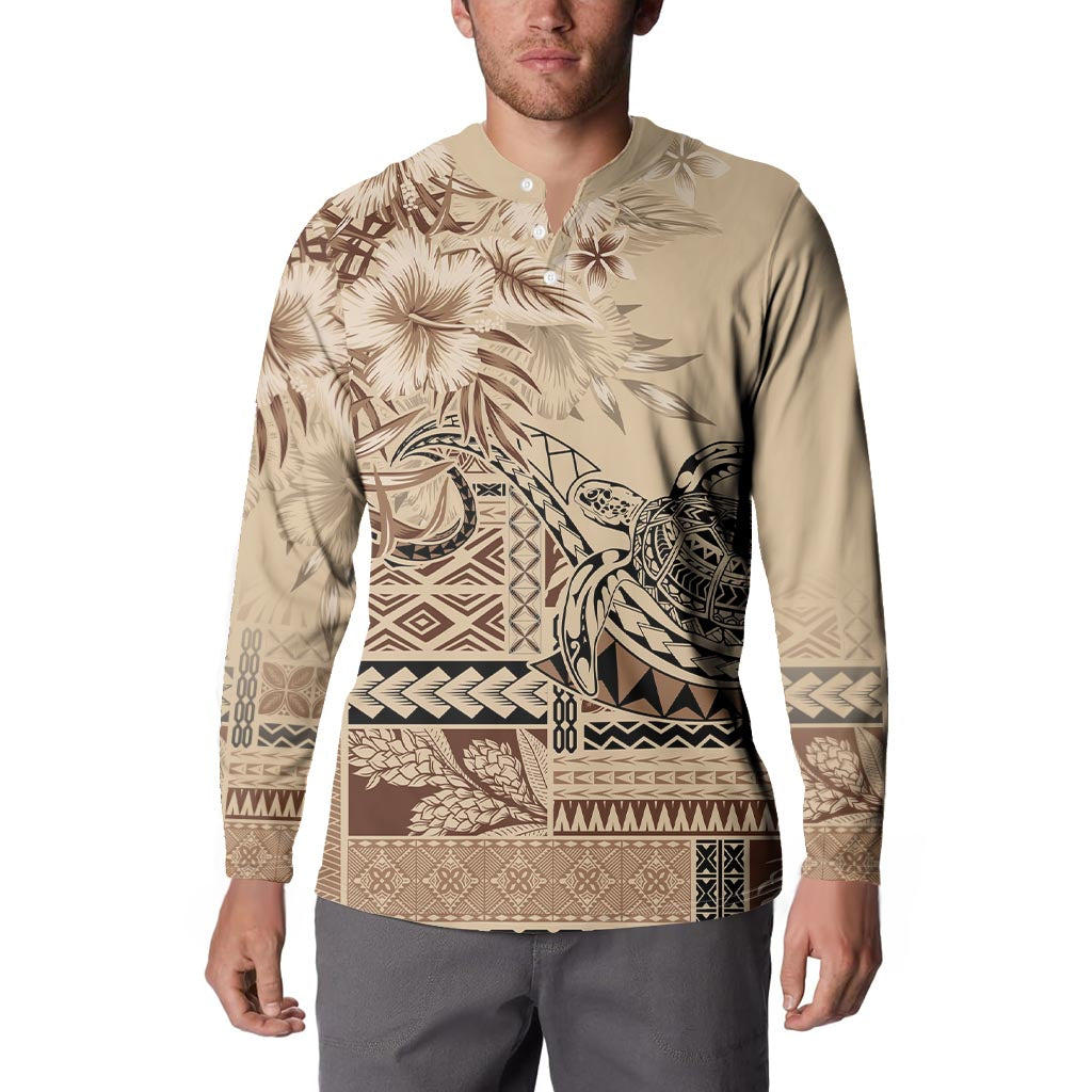 Vaiaso o le Gagana Samoa Button Sweatshirt Siapo Motif Beige