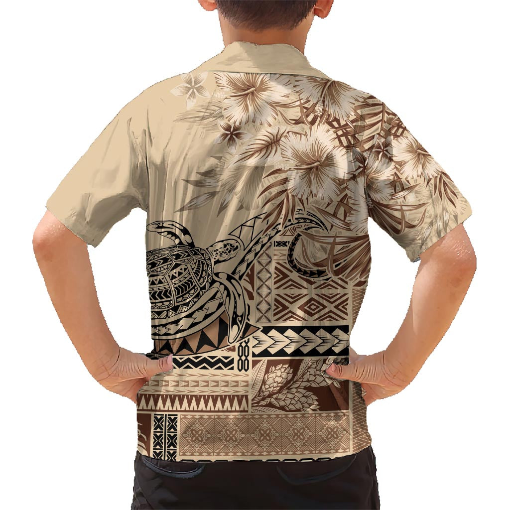 Vaiaso o le Gagana Samoa Family Matching Short Sleeve Bodycon Dress and Hawaiian Shirt Siapo Motif Beige