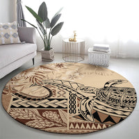 Vaiaso o le Gagana Samoa Round Carpet Siapo Motif Beige