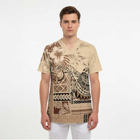 Vaiaso o le Gagana Samoa Scrub Top Siapo Motif Beige LT7 - Polynesian Pride