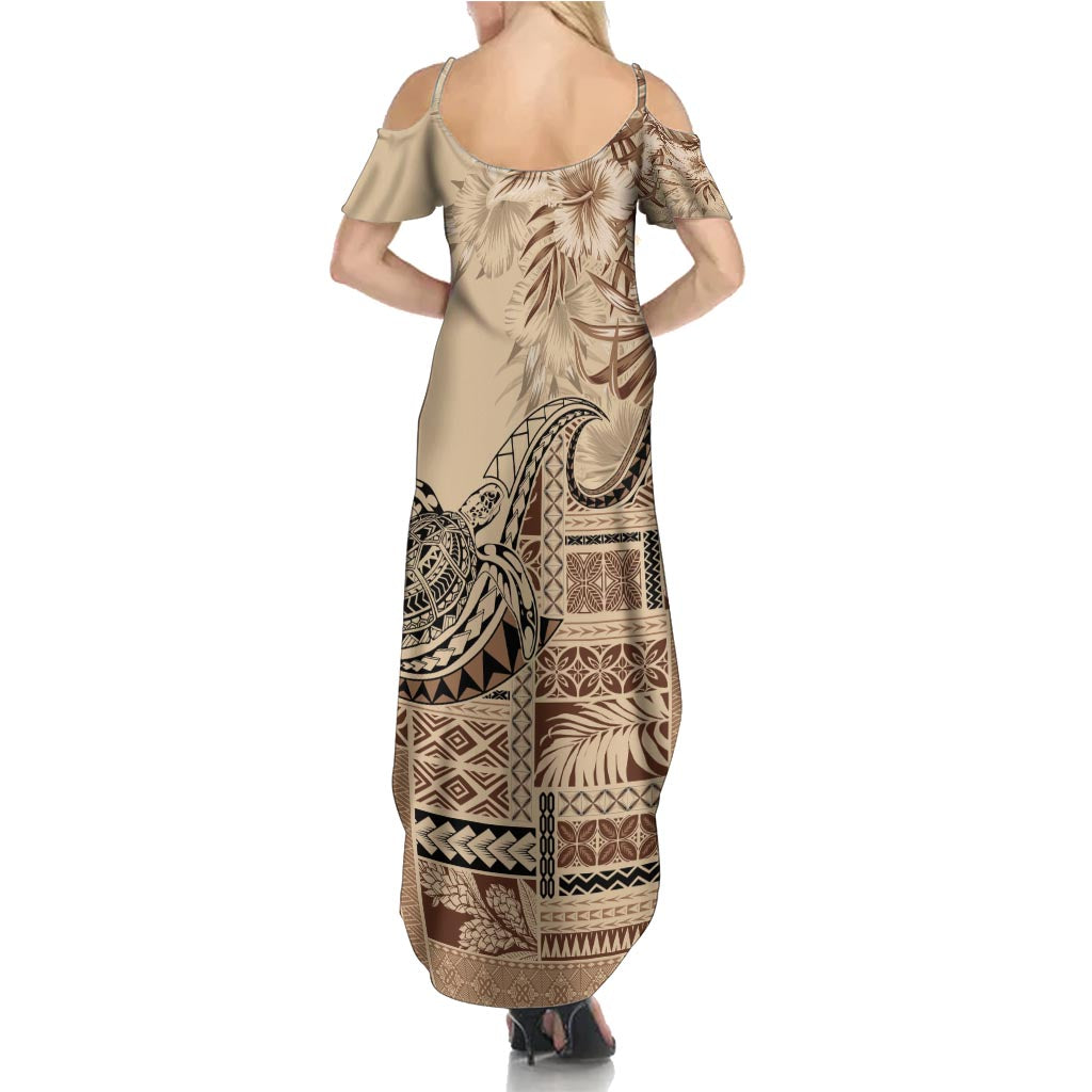 Vaiaso o le Gagana Samoa Summer Maxi Dress Siapo Motif Beige