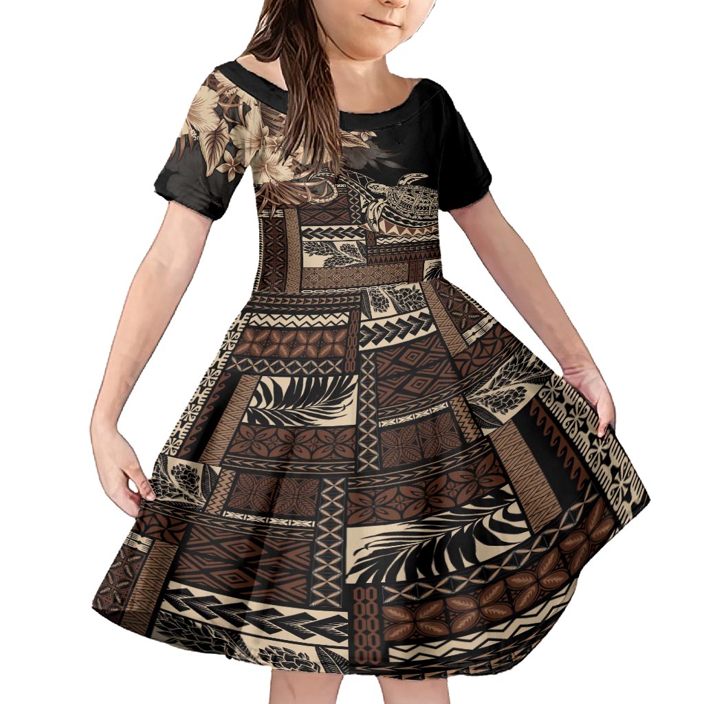 Vaiaso o le Gagana Samoa Family Matching Off Shoulder Short Dress and Hawaiian Shirt Siapo Motif Black