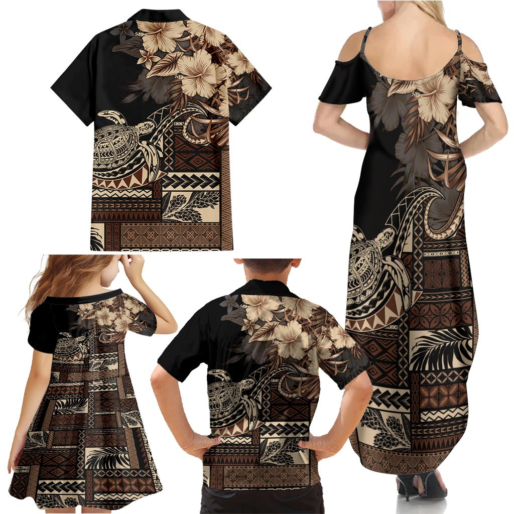 Vaiaso o le Gagana Samoa Family Matching Summer Maxi Dress and Hawaiian Shirt Siapo Motif Black