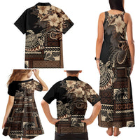 Vaiaso o le Gagana Samoa Family Matching Tank Maxi Dress and Hawaiian Shirt Siapo Motif Black
