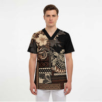 Vaiaso o le Gagana Samoa Scrub Top Siapo Motif Black LT7 - Polynesian Pride