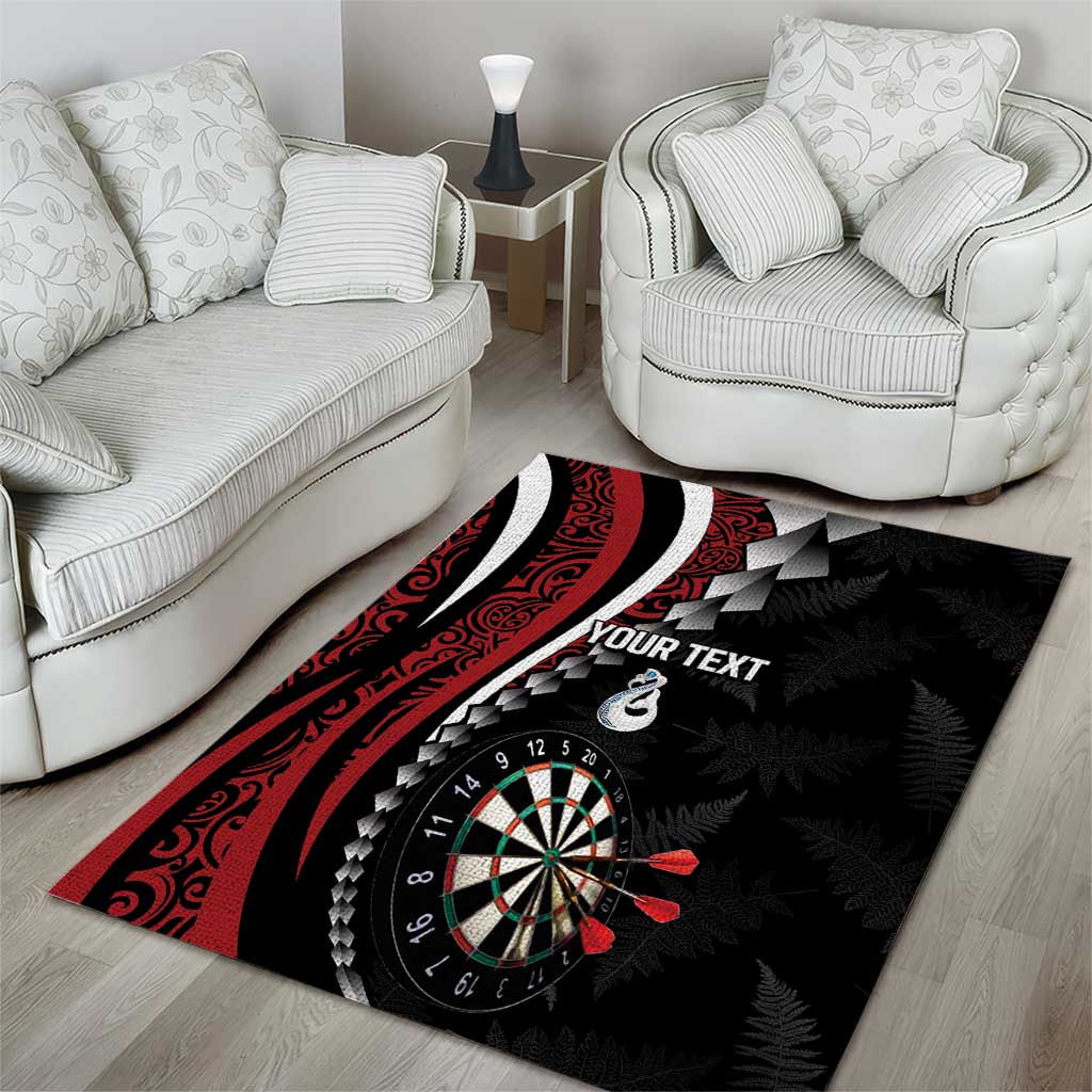 Personalized New Zealand Darts Area Rug Kowhaiwhai Whero Koiri - Manaia