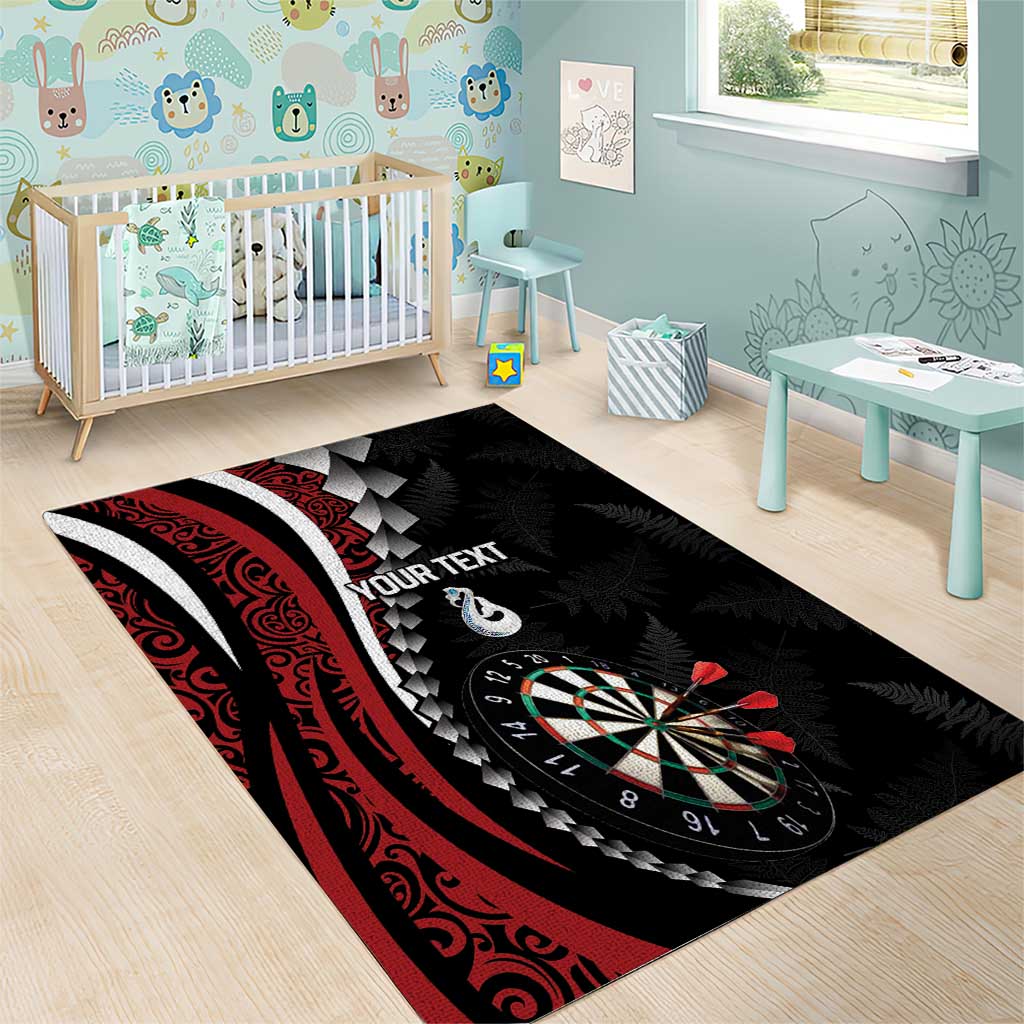 Personalized New Zealand Darts Area Rug Kowhaiwhai Whero Koiri - Manaia