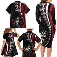 Personalized New Zealand Darts Family Matching Long Sleeve Bodycon Dress and Hawaiian Shirt Kowhaiwhai Whero Koiri - Manaia