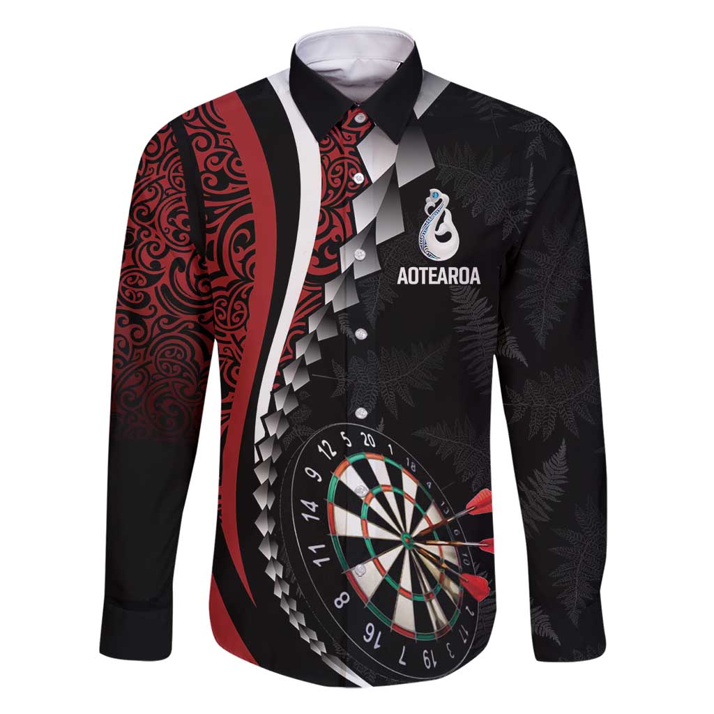Personalized New Zealand Darts Family Matching Long Sleeve Bodycon Dress and Hawaiian Shirt Kowhaiwhai Whero Koiri - Manaia