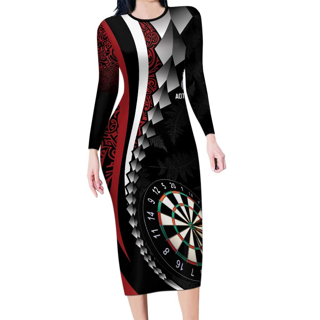 Personalized New Zealand Darts Family Matching Long Sleeve Bodycon Dress and Hawaiian Shirt Kowhaiwhai Whero Koiri - Manaia