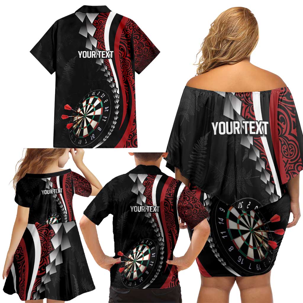 Personalized New Zealand Darts Family Matching Off Shoulder Short Dress and Hawaiian Shirt Kowhaiwhai Whero Koiri - Manaia