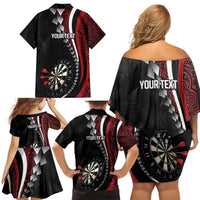 Personalized New Zealand Darts Family Matching Off Shoulder Short Dress and Hawaiian Shirt Kowhaiwhai Whero Koiri - Manaia