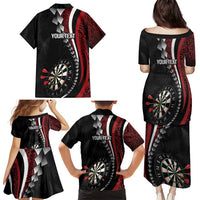 Personalized New Zealand Darts Family Matching Puletasi and Hawaiian Shirt Kowhaiwhai Whero Koiri - Manaia