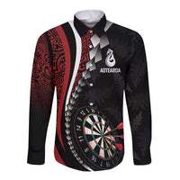 Personalized New Zealand Darts Long Sleeve Button Shirt Kowhaiwhai Whero Koiri - Manaia