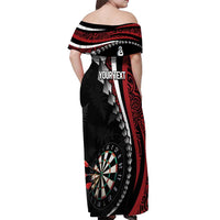 Personalized New Zealand Darts Off Shoulder Maxi Dress Kowhaiwhai Whero Koiri - Manaia