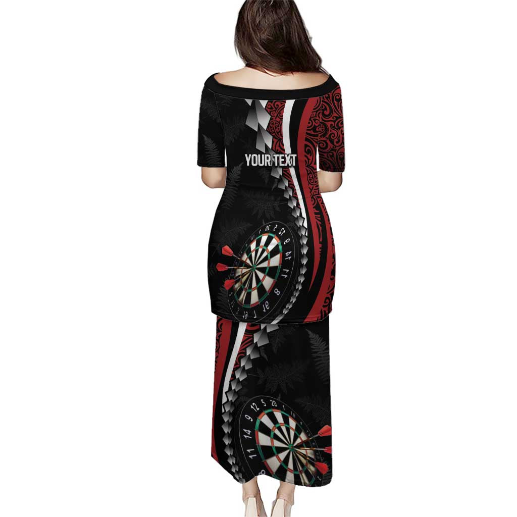 Personalized New Zealand Darts Puletasi Kowhaiwhai Whero Koiri - Manaia