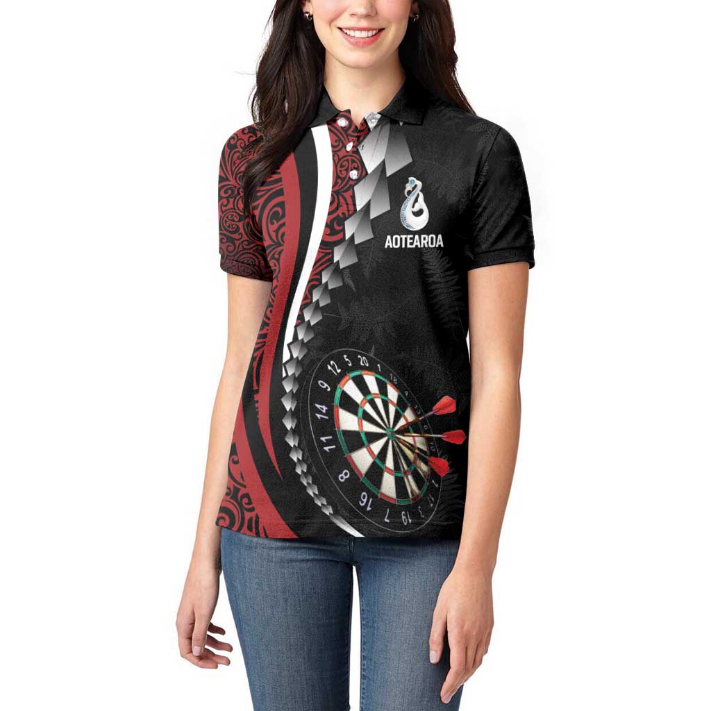 Personalized New Zealand Darts Women Polo Shirt Kowhaiwhai Whero Koiri - Manaia
