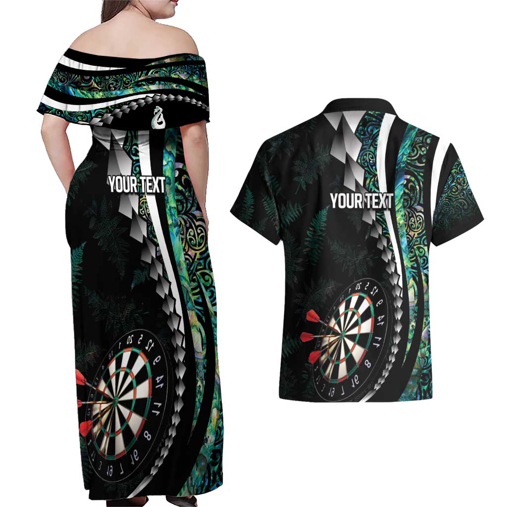Personalized New Zealand Darts Couples Matching Off Shoulder Maxi Dress and Hawaiian Shirt Paua Shell Koiri - Manaia
