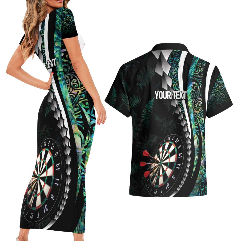 Personalized New Zealand Darts Couples Matching Short Sleeve Bodycon Dress and Hawaiian Shirt Paua Shell Koiri - Manaia