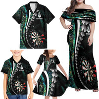 Personalized New Zealand Darts Family Matching Off Shoulder Maxi Dress and Hawaiian Shirt Paua Shell Koiri - Manaia