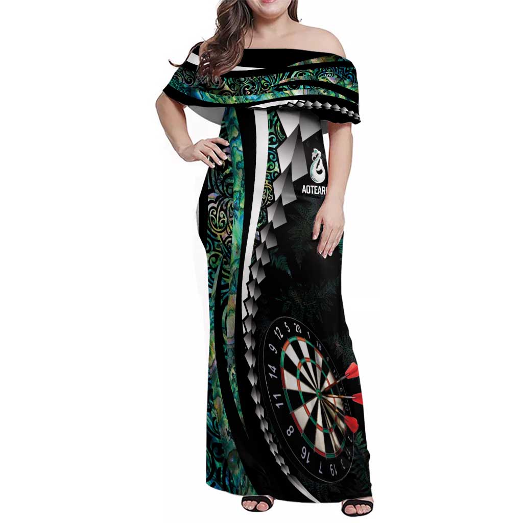Personalized New Zealand Darts Family Matching Off Shoulder Maxi Dress and Hawaiian Shirt Paua Shell Koiri - Manaia