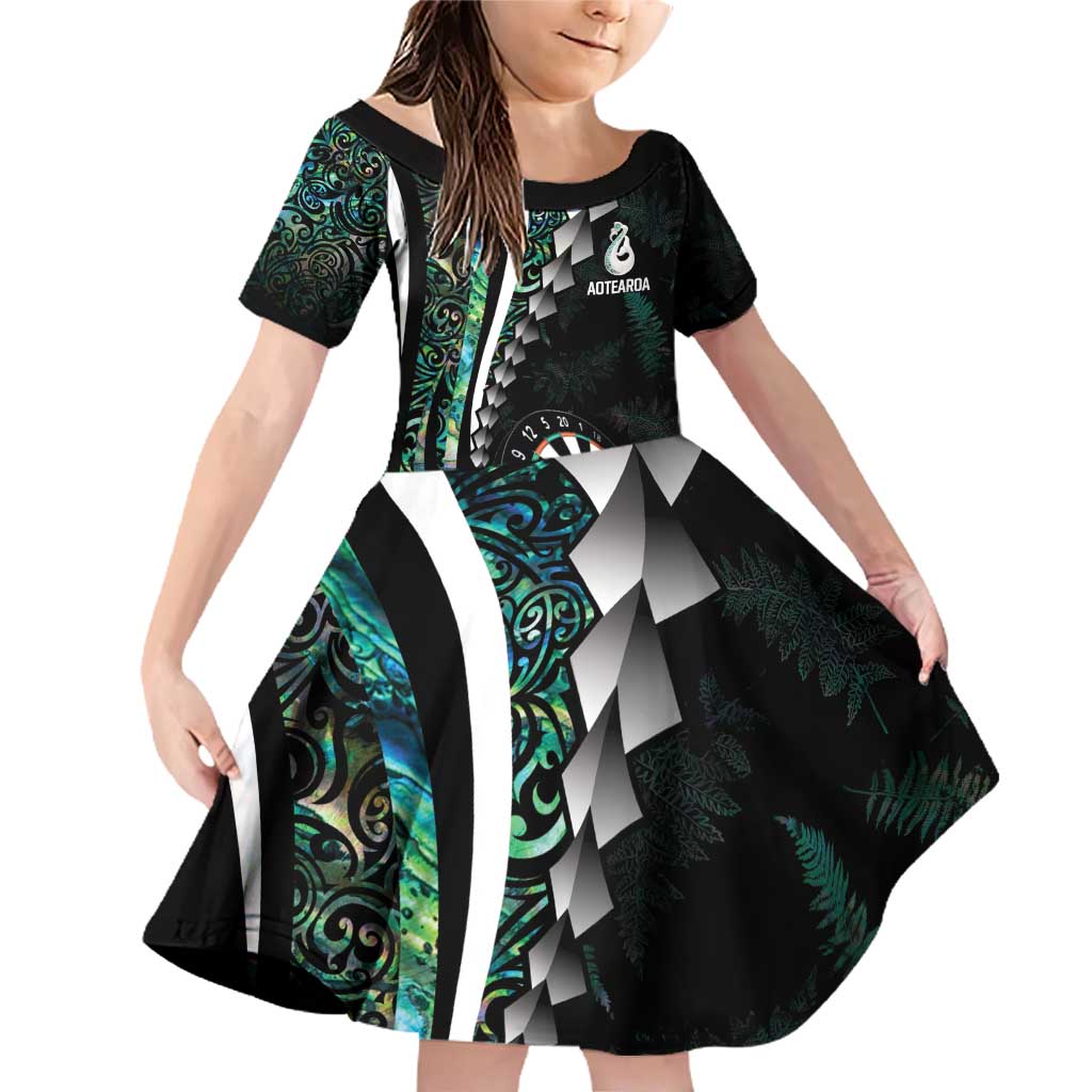 Personalized New Zealand Darts Family Matching Off Shoulder Short Dress and Hawaiian Shirt Paua Shell Koiri - Manaia