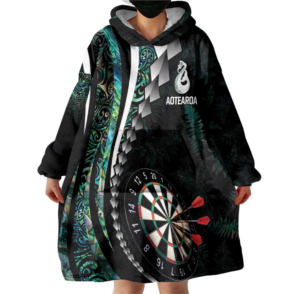 Personalized New Zealand Darts Wearable Blanket Hoodie Paua Shell Koiri - Manaia