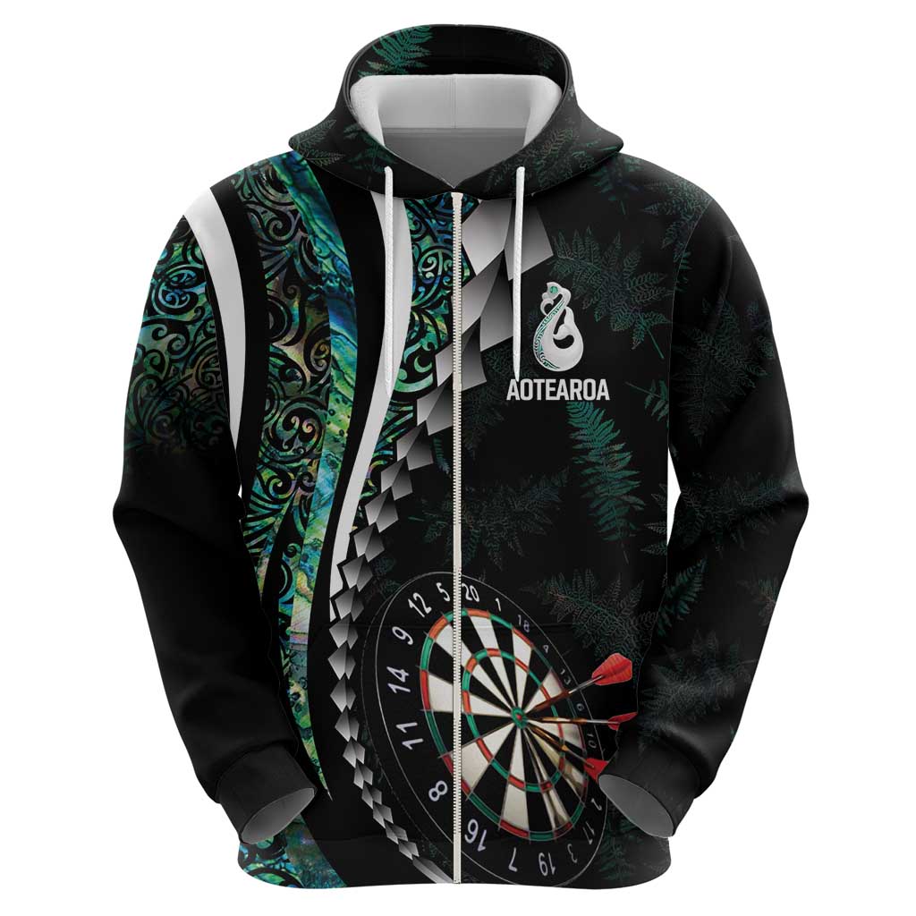 Personalized New Zealand Darts Zip Hoodie Paua Shell Koiri - Manaia