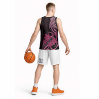 Aotearoa Maori Basketball Jersey Pink Fern Ribbons on Black - Polynesian Pride