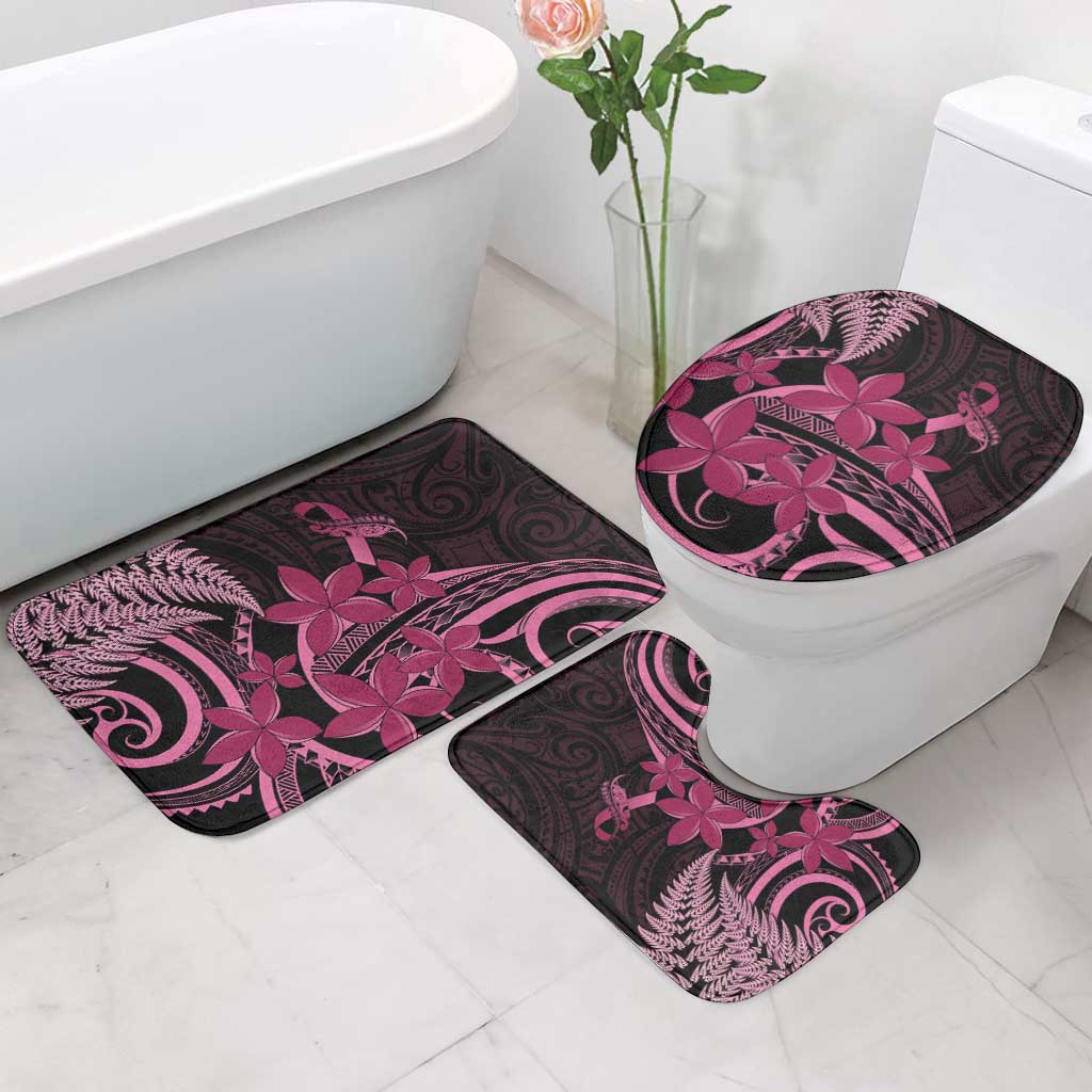 Aotearoa Maori Bathroom Set Pink Fern Ribbons on Black - Polynesian Pride