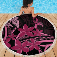 Aotearoa Maori Beach Blanket Pink Fern Ribbons on Black - Polynesian Pride
