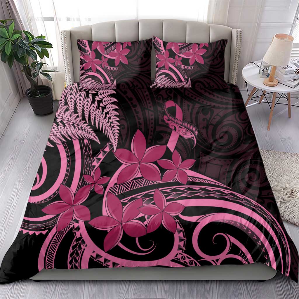 Aotearoa Maori Bedding Set Pink Fern Ribbons on Black - Polynesian Pride