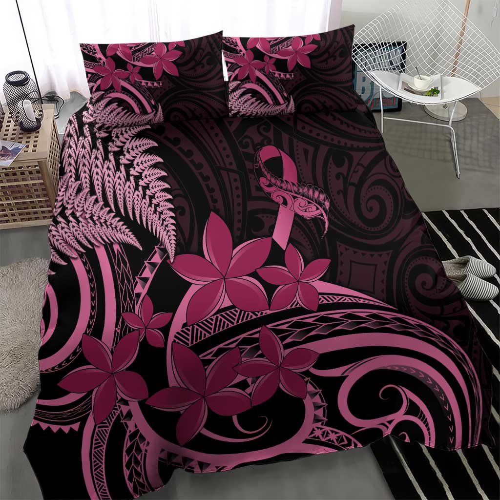 Aotearoa Maori Bedding Set Pink Fern Ribbons on Black - Polynesian Pride